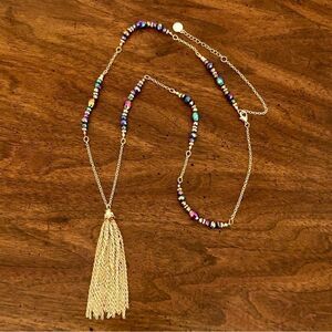Liz Claiborne | Heliotrope Beaded Tassel Necklace | 40” Adjustable